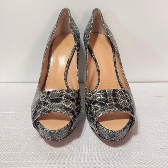 Giuseppe Zanotti Snake Embossed Peep-toe Stiletto Pumps Heels Gray Women Size 38 - Picture 3 of 7